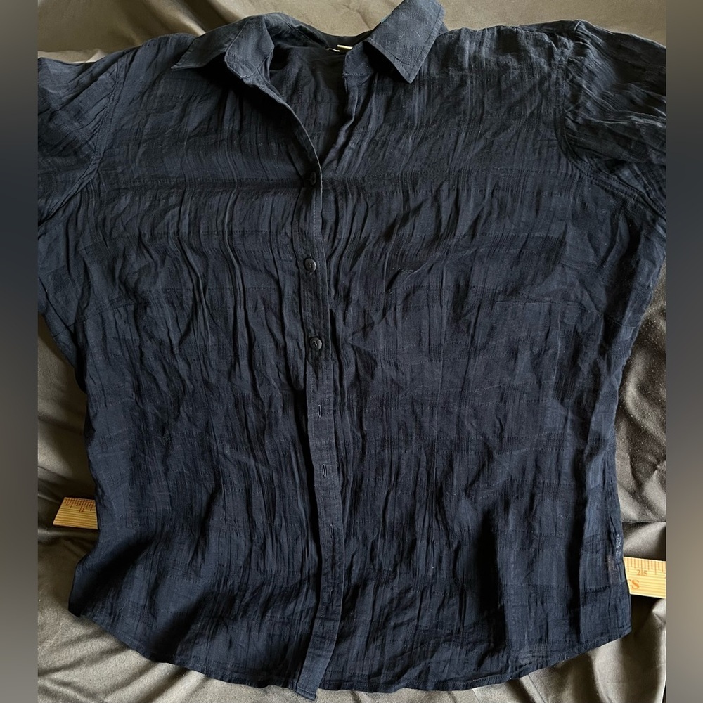 ColdWater Creek Blue Blouse Top, Button Up, 3/4 Length Sleeves; Size XL (16) - Picture 6 of 9